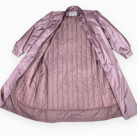 Vintage Changing Scene Rain Coat Belt Size 18 Zip Out Quilted Liner Shiny Fabric - Picture 7 of 16